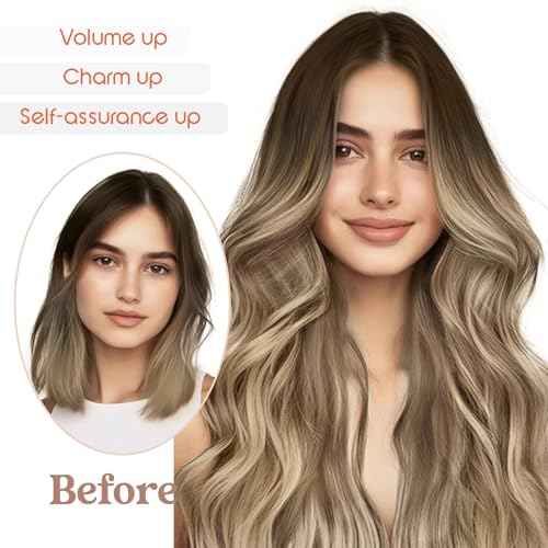 Sunny Hair Wire Hair Extensions Real Human Hair Fish Line Human Hair Extensions Invisible Wire Extensions Brown to Light Brown with Medium Blonde #3/8/22 12 Inch