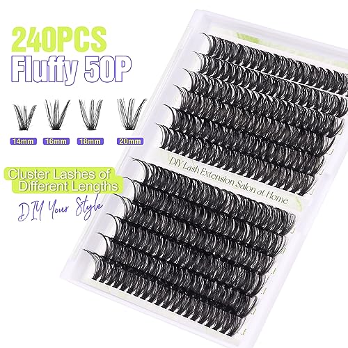 ALICE Lash Clusters DIY Lash Extensions 240PCS 14-20MM Individual Lashes Cluster Lashes Natural 40D Eyelash Extensions Faux Mink Individual Eyelashes