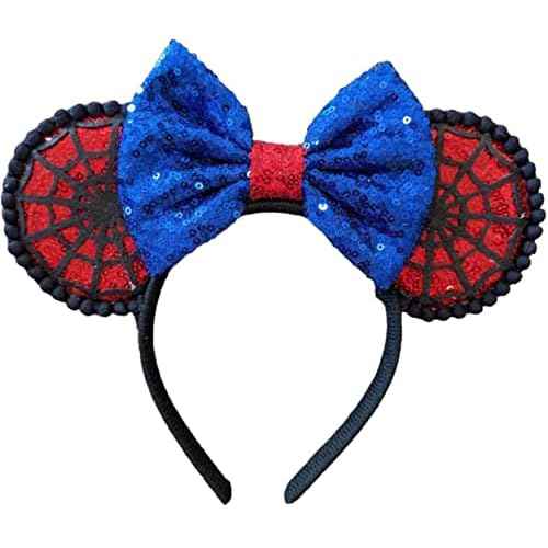 CLGIFT Avengers Minnie Ears, Handmade flexible headband, Shiny, Bow Size - 5 inches, Red and Blue (Spider)