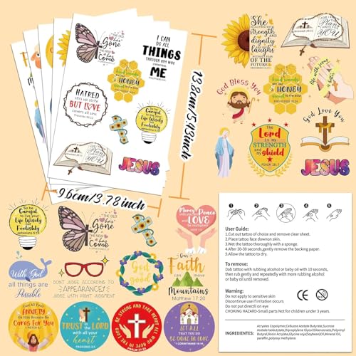 Christian Bible Verse Temporary Tattoos Stickers,20 Sheets 132 Pieces Bible Themed Tattoos Stickers Party Decoration Supplies