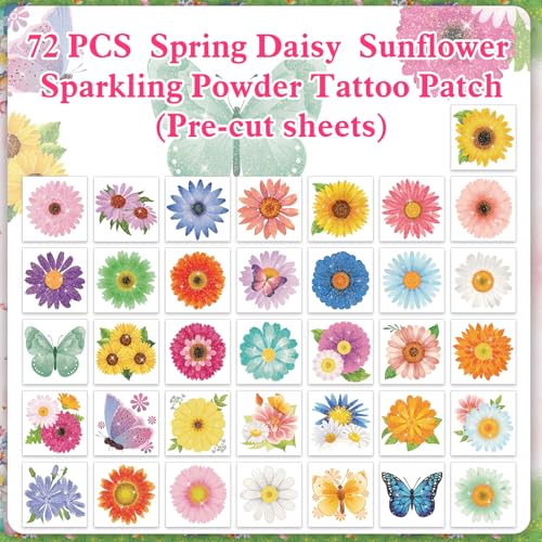 HOWAF 72pcs Glitter Flower Temporary Tattoos for Girls