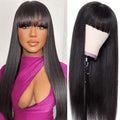 CORDELIA Glueless Wigs Human Hair with Bangs Straight Human Hair Wig with Bangs 150% Density None Lace Front Wigs for Black Women 22inch