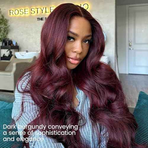 ALHER 99j Body Wave 1 Bundle Human Hair 22 Inch, 12A Dark Burgundy Wine Red Colored Wavy Bundles Sew In Weave for Black Women, Soft Thick 100% Unprocessed Virgin Remy Hair