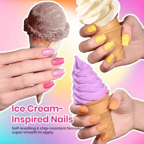 Beetles Gel Nail Polish Set, Orange Yellow Pink Turquoise Green Glitter Soak Off UV LED Gel Polish Summer Ice Cream Theme for DIY & Professional Manicure