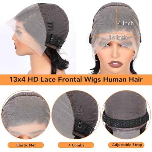 Bob Wig Human Hair 14 Inch Straight Bob Wig Human Hair 180% Density 13x4 Lace Front Wigs Human Hair Natural Color Glueless Wigs for Black Women