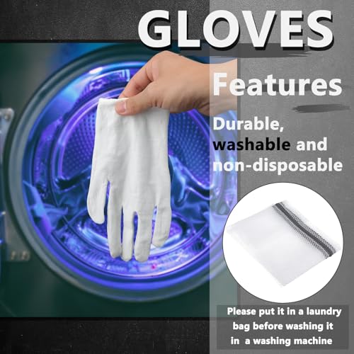 12 Pairs of White Cotton Gloves for Eczema, Crafting, & Inspection