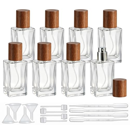 YU FENG 8 Pack 50ml Glass Perfume Spray Bottles with Wood Grain Caps