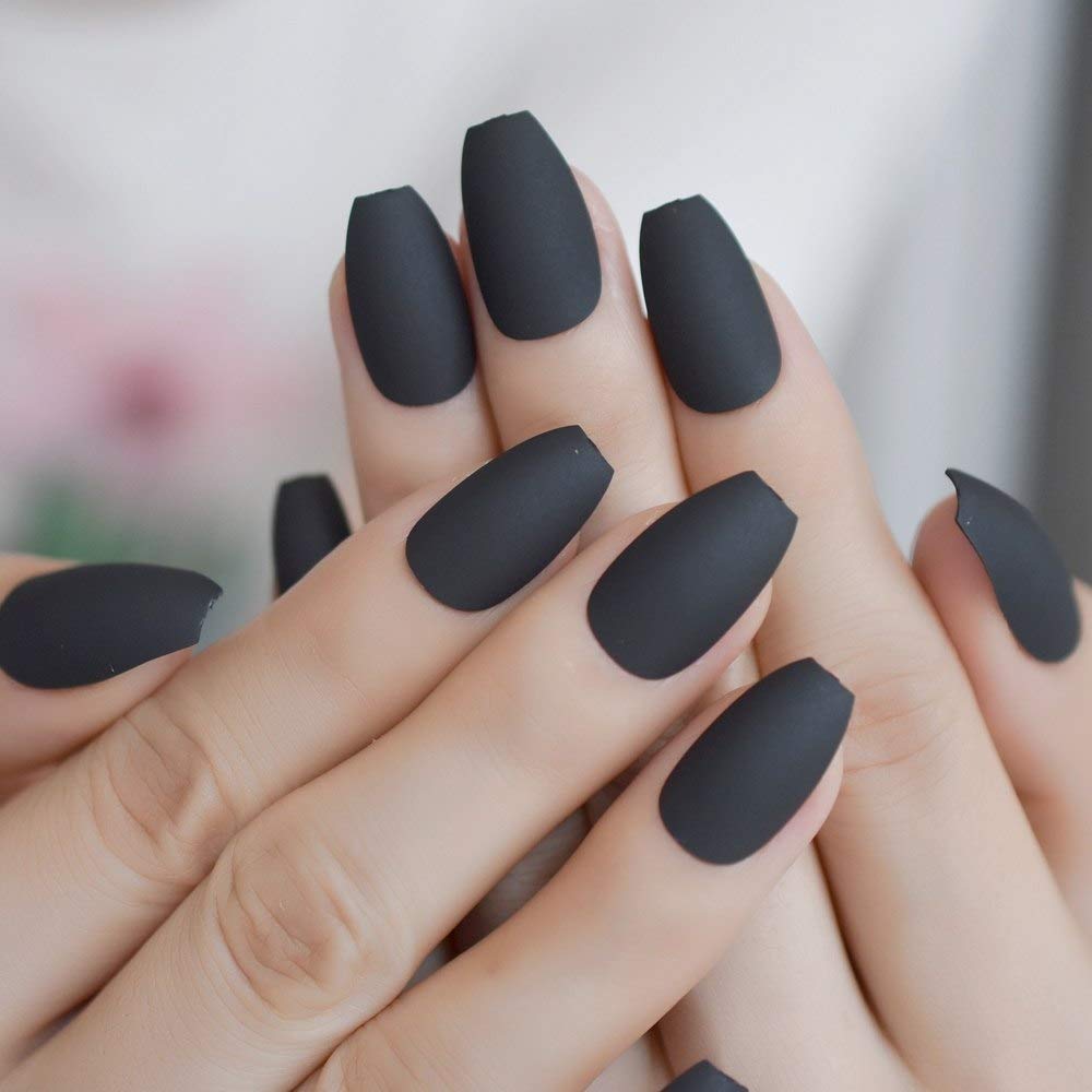 CoolNail Coffin Nail Tips Classic Matte Black Gray Ballerina False Nail Full Nails Flat Top Fake Nails Tips