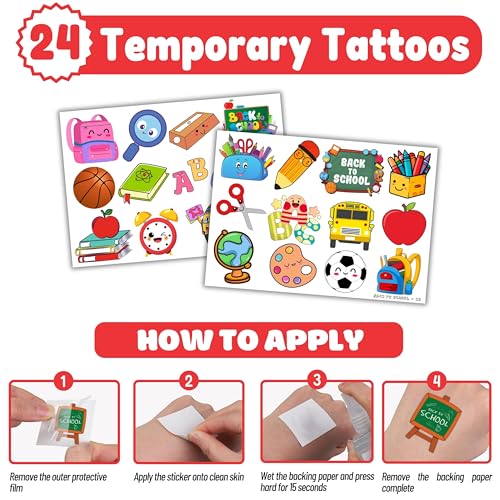 48-Piece Back to School Party Favor Set - Temporary Tattoos & Slap Bracelets