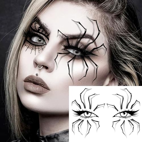 Halloween Eye Temporary Tattoos 7 Sheets - Spider Web & Skull