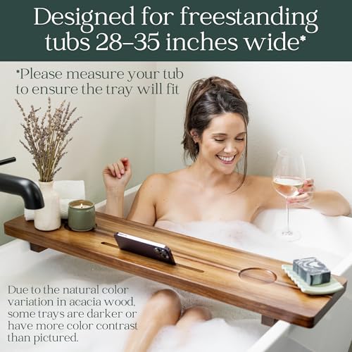 35" Acacia Wood Bath Tray for Freestanding Tubs