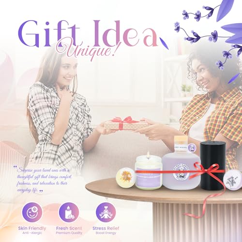 Valentine Basket for Her, Luxury Gift Basket for Women with Bath Bombs, Scented Candle, Reed Diffuser & Waterless Diffuser, Spa Gift Set for Wife, Girlfriend, Mom