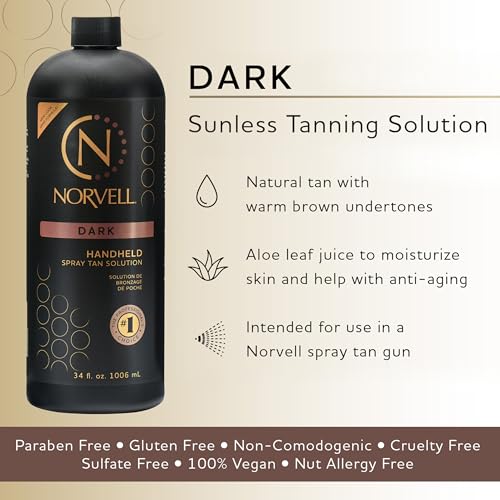 Norvell Premium Spray Tan Solution Dark 34 fl oz ? Professional Sunless Tanning Formula for Deep Natural Bronze, Streak-Free, Fast-Drying, Long-Lasting Sunless Color