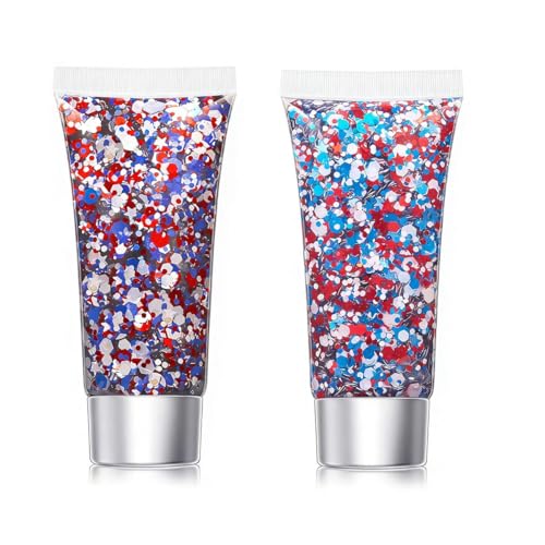 4th of July Body Glitter Stick - Red White Blue, 2 Pack