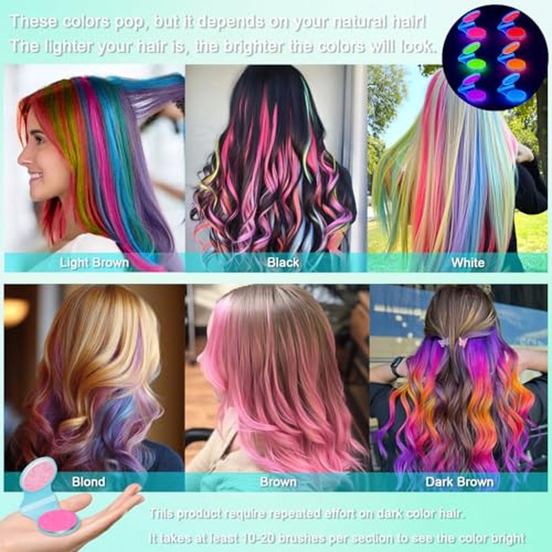 6 Colors Temporary Hair Chalk for Kids | Washable & UV Reactive