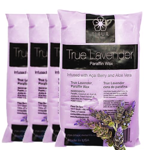 Paraffin Wax Refills 4lb by FLEUR DE SPA ? Made in USA ? Infused with Coconut & Jojoba Oils ? Moisturizing, Hydrating & Soothing for Hands, Feet & Body ? Spa & Home Use (4lb box, Lavender)
