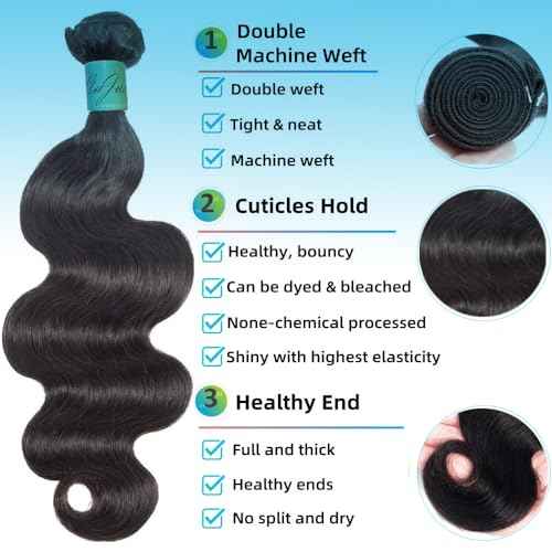 12A Human Hair Bundles Body Wave 22inch 100% Unprocessed Brazilian Virgin Hair Bundles Double Weft Weave Body Wave Bundles Human Hair Natural Black Color