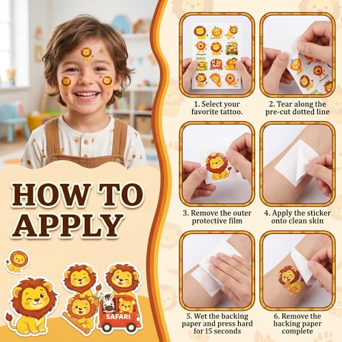 96 Lion Temporary Tattoos for Kids | Jungle Animal Party Favors
