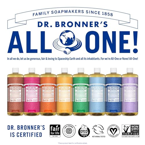 Dr. Bronner’s - Pure-Castile Liquid Soap (Peppermint, 25 ounce) - Made with Organic Oils, 18-in-1 Uses: Face, Body, Hair, Laundry, Pets and Dishes, Concentrated, Vegan, Non-GMO (2-Pack)