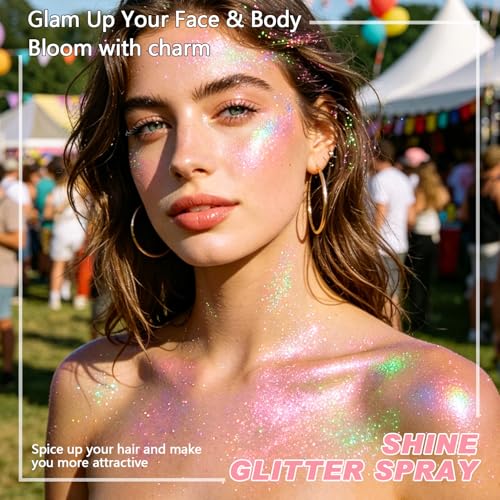 Pink Glitter Body & Face Spray - Holographic Highlighter for Hair & Clothing, 10g