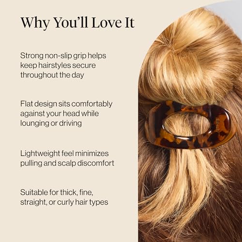 Kitsch Small Flat Hair Claw Clip for Women, Tortoise Non-Slip Hold