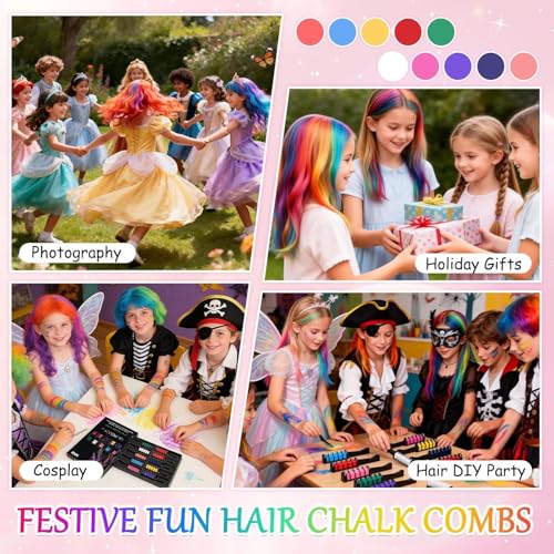 10 Colors Hair Chalk Combs - Temporary Washable Hair Color