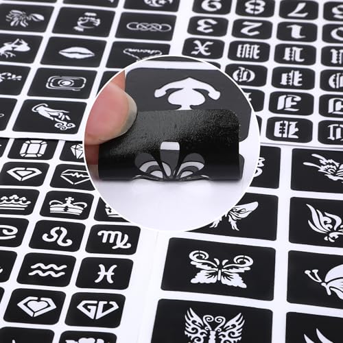 JUNEBRUSHS 1152 Pcs Temporary Tattoo Stencils, Henna Tattoo Stencils with Various Tattoos Stencils Stickers for Kids Boys Girls Women Face Make up Art Craft Festival Gift (29 x 21 cm)