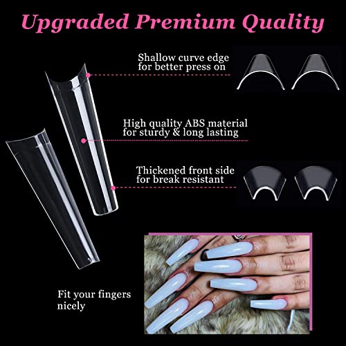 600 Pcs Extra Long Clear Acrylic Nail Tips, AITRAI 3XL No C Curve Coffin Nail Tips for Acrylic Nails Professional Half Cover Acrylic Fake Nails Tips with 2pcs Nail Files for Nail Art DIY,12 Sizes