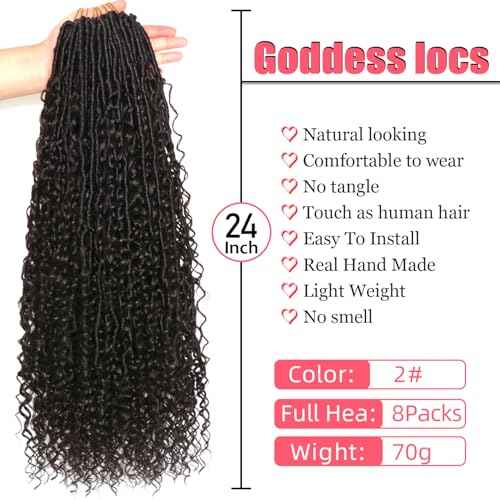 Goddess Locs Crochet Hair-24 Inch 8 Packs Boho Faux Locs Crochet Hair for Black Women Pre Looped Soft Locs with Curly Ends (#2, 24 Inch(Pack of 8))