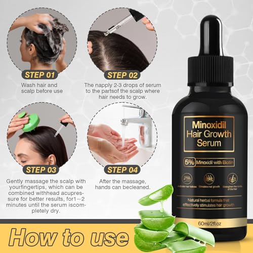 5% Minoxidil Hair Growth Serum for Men & Women - Strengthens Follicles, Prevents Hair Loss