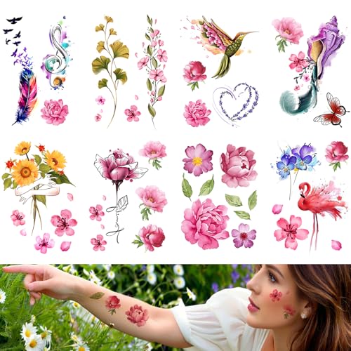 Flower Butterfly Temporary Tattoos for Women | 5-7 Day Wear