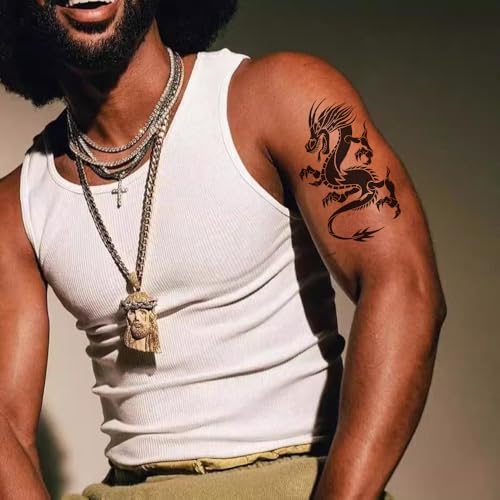 6 Sheets Black Flying Dragon Claw Totem Arm Body Art Temporary Tattoo Stickers Fake Tattoos That Look Real and Last Long