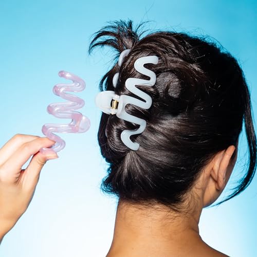 Gimme Beauty Medium Hair Trend Alert Twists & Buns - Break-Resistant, Recycled Plastic Clip - Non-Slip, Firm Hold Clip for All Hair Types - Trendy Wave Design - Pink/White