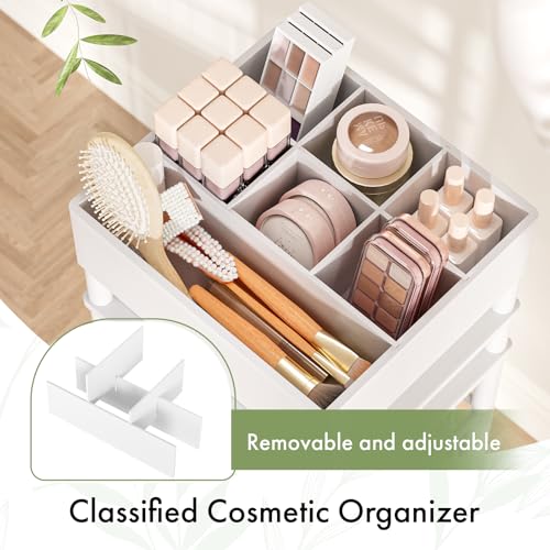 Bamboo Makeup Organizer Cart with 3 Drawers - Rolling Vanity Storage