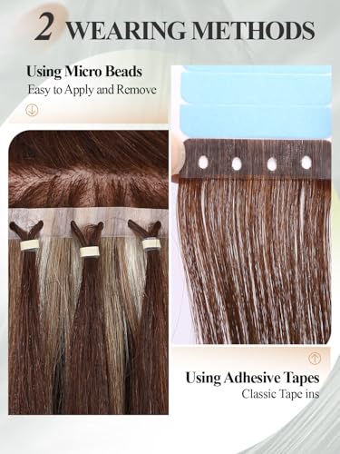 18-Inch Ash Blonde Highlight Human Hair Extensions - Glueless PU Weft