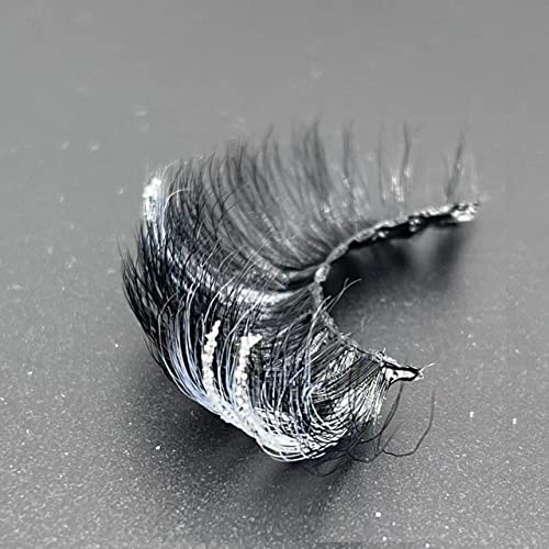 Black and White False Eyelashes with Silver Glitter,1 Pair Black Lash Strip with Color Silver Highlight Sparkly, Cruelty-Free Faux Mink for Women Makeup