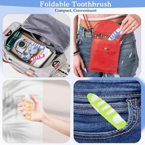Travel Toothbrush, 4PCS Portable Travel Toothbrush Set,Mini Tooth Brush Built in Cover Soft Travels Size Folding Toothbrushs Individually Wrapped ToothBrushes for Adults Kids Hiking Camping Traveling