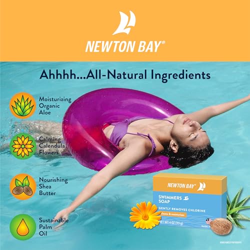 Newton Bay Swimmers Soap | All Natural Body and Face Wash Soap Bar | Gently Washes Away Chlorine After Swimming | Revitalizes Sensitive Skin | 5-Pack of 4 Ounce Soap Bars