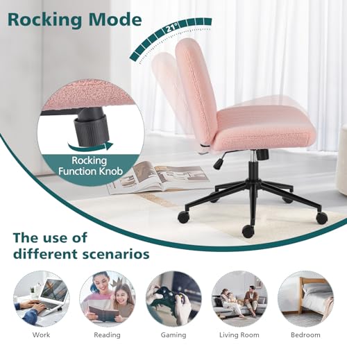 OLIXIS Criss-Cross Office Chair with Wheels - Pink Teddy