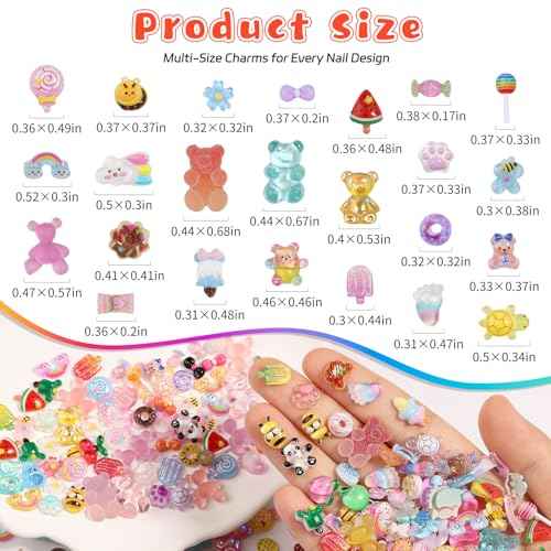300PCS Kawaii Nail Charms Kit, 3D Animal & Candy Resin Charms for Acrylic Nails, Cute Bear Bee Fruit Nail Art Supplies with Tweezers for DIY Crafts & Shoe Decor