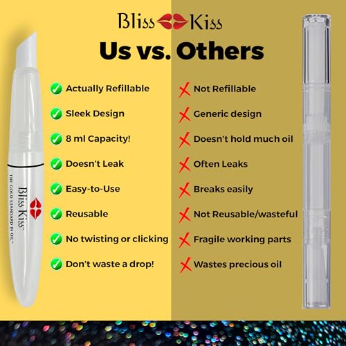 Bliss Kiss Refillable Cuticle Oil Pen with Cuticle Pusher - 1 Pack