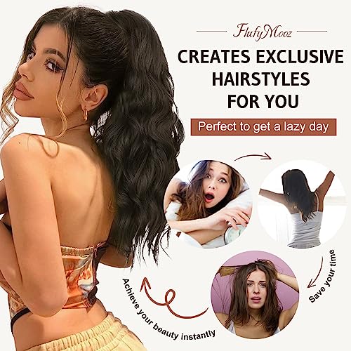 Flufymooz 18 Inch Claw Clip Ponytail Extension, Wavy Curly