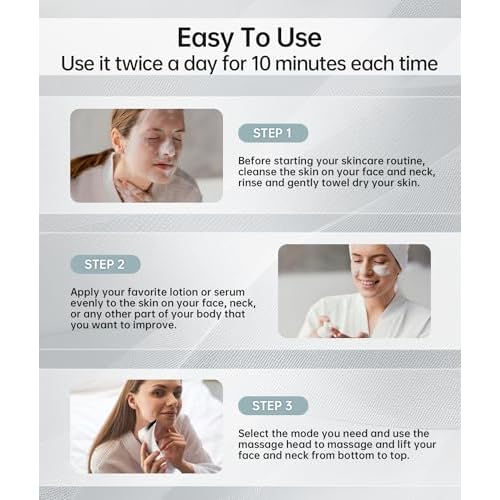 Red Light Therapy for Face and Neck, 7 Color Facial Massager with Adjustable Vibration and Thermals for Wrinkles, Double Chin, Portable Skin Care Tool with Base, White