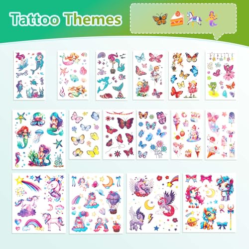 150+ Glitter Temporary Tattoos for Kids - Mermaid Unicorn Party Favors for Girls - Individually Wrapped & Waterproof Birthday Supplies