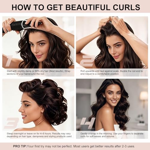 Heatless Hair Curlers Set - Jumbo Velvet Sleep-In Rollers & Satin Scarf