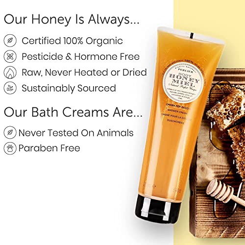 Perlier Sweet Honey Miel Shower & Bath Cream - Nourishing & Soothing Luxury Bath Cream Made With 100% Organic Italian Honey For Deep Moisturization And Hydration (33.8 Fluid Oz.)