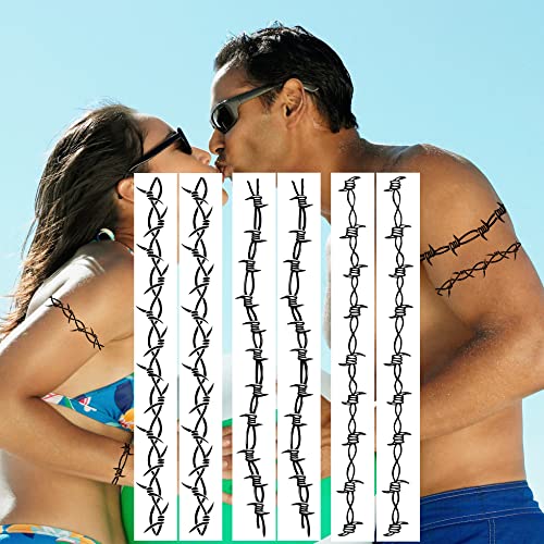 Barbed Wire Temporary Tattoos - 6 Sheets Waterproof Armbands
