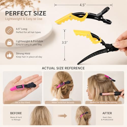 Mixed Hair Clips for Women Wide Teeth & Double-Hinged Styling Sectioning Clips - 10 Pack