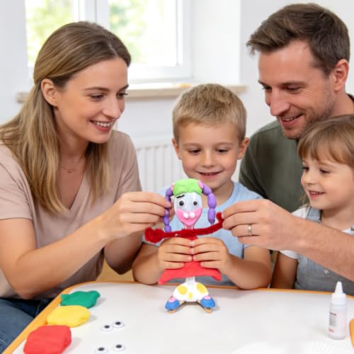 Creative Craft Set with Air Dry Clay, Sporks, Pipe Cleaners & Eyes for Kids & Adults