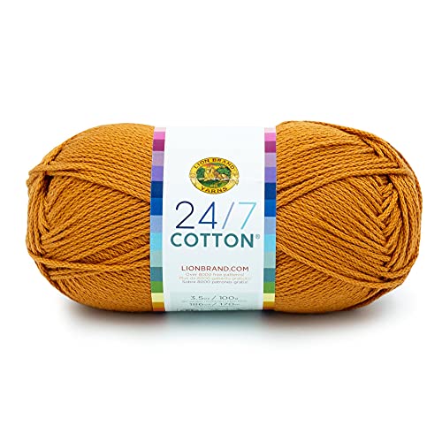 Lion Brand 24/7 Cotton Yarn, Lightweight Yarn for Knitting, Crocheting, and Crafts, Taupe, 1 Pack